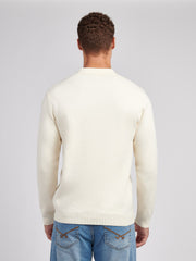 Mens Vertical Stripe Knit Long Sleeve Polo Shirt in Whisper White