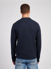 Mens Vertical Stripe Revere Knit Cardigan in Dark Sapphire Navy