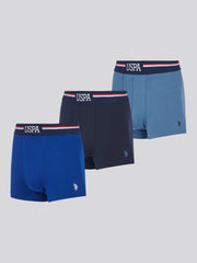 Mens 3 Pack Branded Stripe Boxer Shorts Sodalite Blue