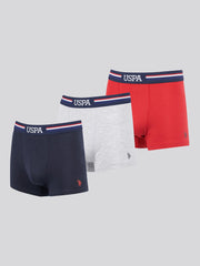 Mens 3 Pack Branded Stripe Boxer Shorts Haute Red