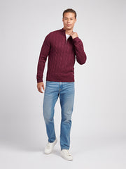 Mens Cable Knit Funnel in Grape Wine