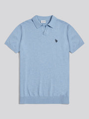 Mens Combed Cotton Double Horsemen Revere Polo Shirt Parisian Blue Marl