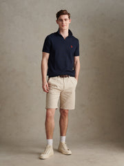 Mens Combed Cotton Double Horsemen Revere Polo Shirt Dark Sapphire Navy / Haute Red DHM
