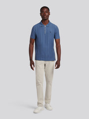 Mens Vertical Stripe Texture Polo Shirt in Vintage Indigo