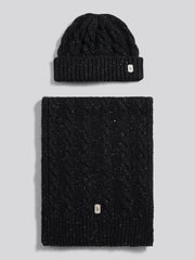 Mens Cable Knit Beanie & Scarf Box Set in Black