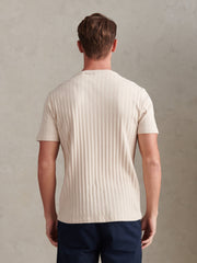 Mens Vertical Texture Loose Knit T-Shirt Beige