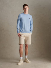 Mens Double Horsemen Cotton Knit Crew Jumper Parisian Blue Marl
