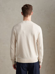 Mens Double Horsemen Cotton Knit Crew Jumper Birch Marl