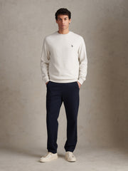 Mens Vertical Texture Double Horsemen Sweatshirt Light Grey Marl