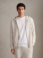 Mens Double Horsemen Interlock Zip Hoodie Beige