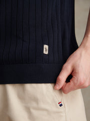 Mens Smart Textured Knit Quarter Zip Polo Shirt Dark Sapphire Navy