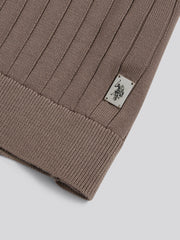 Mens Smart Textured Knit Quarter Zip Polo Shirt Walnut