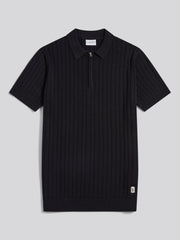Mens Zip Knit Short Sleeve Polo Shirt Black