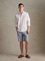 Mens Striped Linen Blend Chino Short Blue Horizon