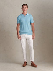 Mens Revere Collar Vertical Knit Polo Shirt Air Blue