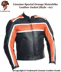 Men's Orange & Black Stripe Motorcycle Jacket | Premium Cowhide | Modern Style