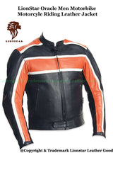 Men's Orange & Black Stripe Motorcycle Jacket | Premium Cowhide | Modern Style