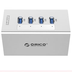 ORICO A3H4 Aluminum High Speed 4 Ports USB 3.0 HUB with 12V/2.5A Power Supply for Laptops, 4 Ports (Silver)