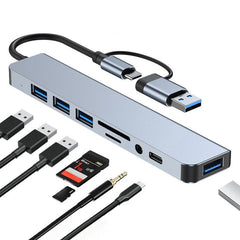 BYL-2218TU 8 in 1 USB + USB-C / Type-C to USB Multifunctional Docking Station HUB Adapter, BYL-2218TU