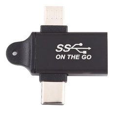 USB 3.0 Female to Type-C / USB-C Male + Micro Male Aluminium Alloy Adapter, USB 3.0 Female to Type-C Male + Micro Male
