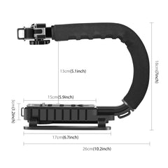 PULUZ U/C Shape Portable Handheld DV Bracket Stabilizer + Video Shotgun Microphone Kit with Cold Shoe Tripod Head for All SLR Cameras and Home DV Camera, Bracket Kits + Mic