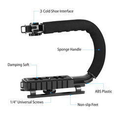 PULUZ U/C Shape Portable Handheld DV Bracket Stabilizer + LED Studio Light Kit with Cold Shoe Tripod Head for All SLR Cameras and Home DV Camera, Bracket Kits + LED