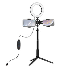 PULUZ Tripod Mount + Extension Rod + Live Broadcast Dual Phone Bracket + 6.2 inch 16cm LED Ring Vlogging Video Light Kits, 4 in 1 Live Broadcast Kits