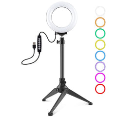 PULUZ 4.7 inch 12cm USB 10 Modes 8 Colors RGBW Dimmable LED Ring Vlogging Photography Video Lights + Desktop Tripod Mount with Cold Shoe Tripod Ball Head, 4.7 inch RGBW+Tripod Mount