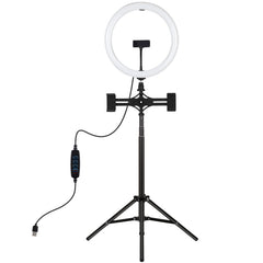 PULUZ 11.8 inch 30cm Light + 1.65m Tripod + Dual Phone Bracket Curved Surface USB 3 Modes Dimmable Dual Color Temperature LED Ring Vlogging Video Light Live Broadcast Kits with Phone Clamp, 11.8 inch+1.65m Tripod+Dual Bracket