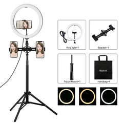 PULUZ 11.8 inch 30cm Light + 1.65m Tripod + Dual Phone Bracket Curved Surface USB 3 Modes Dimmable Dual Color Temperature LED Ring Vlogging Video Light Live Broadcast Kits with Phone Clamp, 11.8 inch+1.65m Tripod+Dual Bracket
