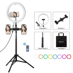 PULUZ 11.8 inch 30cm RGBW Light + 1.65m Mount + Dual Phone Brackets Curved Surface RGBW Dimmable LED Ring Selfie Vlogging Light Live Broadcast Kits with Cold Shoe Tripod Adapter & Phone Clamp & Remote Control, 11.8 inch RGBW+1.65m Tripod+Dual Bracket