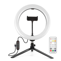 PULUZ 10.2 inch 26cm Marquee LED RGBWW Selfie Beauty Light + Desktop Tripod Mount 168 LED Dual-color Temperature Dimmable Ring Vlogging Photography Video Lights with Cold Shoe Tripod Ball Head & Remote Control & Phone Clamp, 10.2 inch RGBWW+Desktop Mount