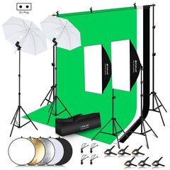 PULUZ LED Light Studio Softbox Photography Kit with 220V Bulb & Background & Reflective & Tripod Mount & Sandbags, Photography Light Kit, EU Plug, Photography Light Kit, US Plug