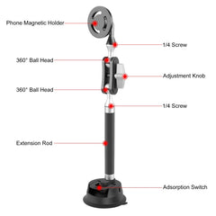 PULUZ Car Suction Cup Arm Mount Phone Tablet Magnetic Holder with Phone Clamp, Car Suction Cup Arm