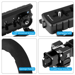 PULUZ U/C Shape 3-Head Cold Shoes Portable Handheld DV Bracket Stabilizer Kit with Cold Shoe Tripod Head & Phone Clamp & Quick Release Buckle & Long Screw for All SLR Cameras and Home DV Camera, C-Shaped Bracket Kits