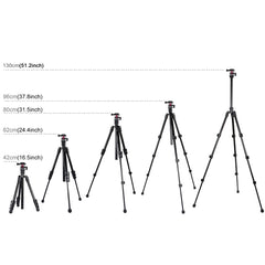 PULUZ 4-Section Folding Legs Metal Tripod Mount with 360 Degree Ball Head for DSLR & Digital Camera, Adjustable Height: 42-130cm, Adjustable Height: 42-130cm