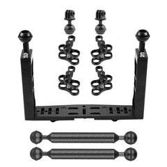 PULUZ Dual Handle Aluminium Tray Stabilizer with 4 x Dual Ball Aluminum Alloy Clamp & 2 x 7 inch Floating Arm & 2 x Ball Head Adapter for Underwater Camera Housings, 4 x Dual Ball