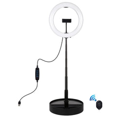 PULUZ 10.2 inch 26cm USB 3 Modes Dimmable Dual Color Temperature LED Curved Ring Vlogging Selfie Photography Video Lights with Bluetooth Remote Shutter & Folding Desktop Holder & Phone Clamp