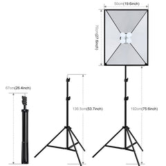 PULUZ 50x70cm Studio Softbox + 2m Tripod Mount + 4 x 220V E27 20W 5700K White Light LED Light Bulb Photography Lighting Kit, 4 x Bulb EU Plug, 4 x Bulb US Plug