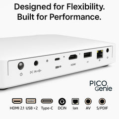 Personal Projector Pico Genie M550 Plus 4.0 smart projector in white, showing ports and compact design for portable HD projection.