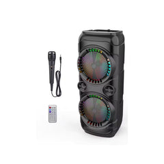 Portable Party Speaker – Dual 8'' Bass Boost, LED Ring Lights, Wireless Mic & Karaoke Fun (ZQS8229/30)