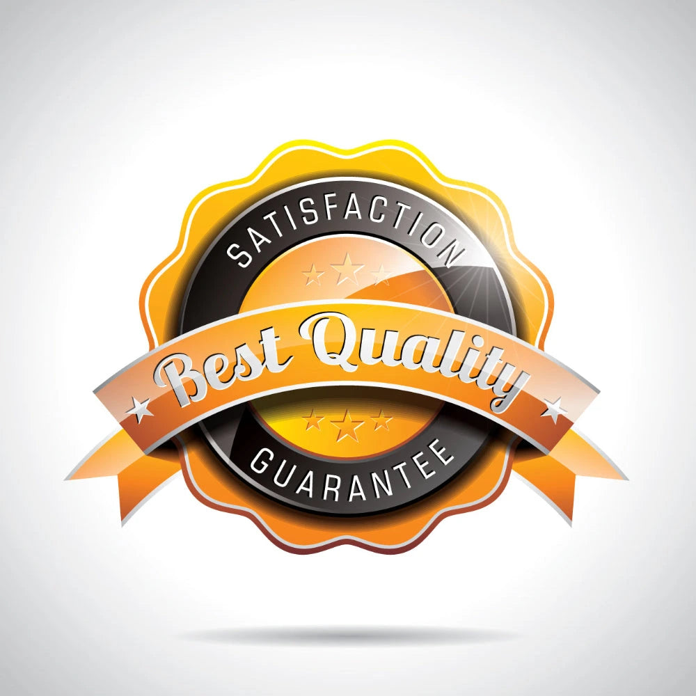 Decorative badge with 'Best Quality Guarantee' text on a light gray background