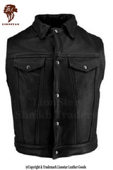 Men's Black Biker Cut Off Leather Vest | Premium | Iconic Style | All Sizes XS-4XL