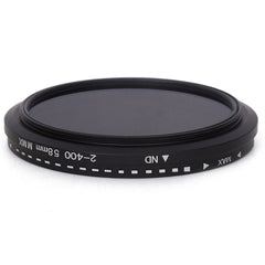 58mm ND Fader Neutral Density Adjustable Variable Filter ND 2 to ND 400 Filter, 58mm