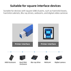 USB 3.0 A Male to B Male Extension / Data Transfer / Printer Cable, Length: 5m, Length: 1.5m