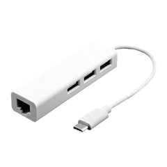 Type-C to 3 x USB and RJ45 Multi-function Adapter, Length: 13cm, 3 Port USB+RJ45