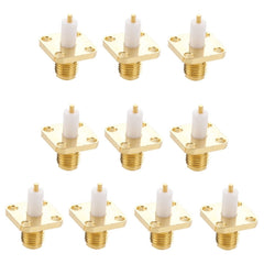 10 PCS Gold Plated SMA Female 4 Holes Chassis Panel Mount Extended Dielectric Solder Connector Adapter, SMA Female 4 Holes