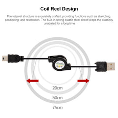 USB Retractable Data & Charger Cable for Motorola V3 / Mobile Phone / MP3 / MP4 / Digital Camera / GPS, Length: 10cm (Can be Extended to 80cm), Black, USB 2.0 to Mini 5 Pin