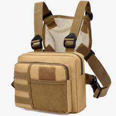 Unisex tactical vest with multiple pockets, waterproof Oxford fabric, and chest rig design, suitable for streetwear and outdoor activities.