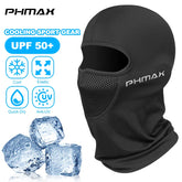 Eliteridegear PHMAX motorcycle full face mask with wind protection, breathable fabric, and warmth for bikers, including hood and balaclava features.